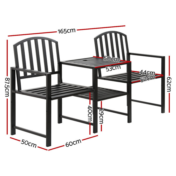 Gardeon Outdoor Garden Bench Steel Table and chair Patio Furniture Loveseat Park Gardeon