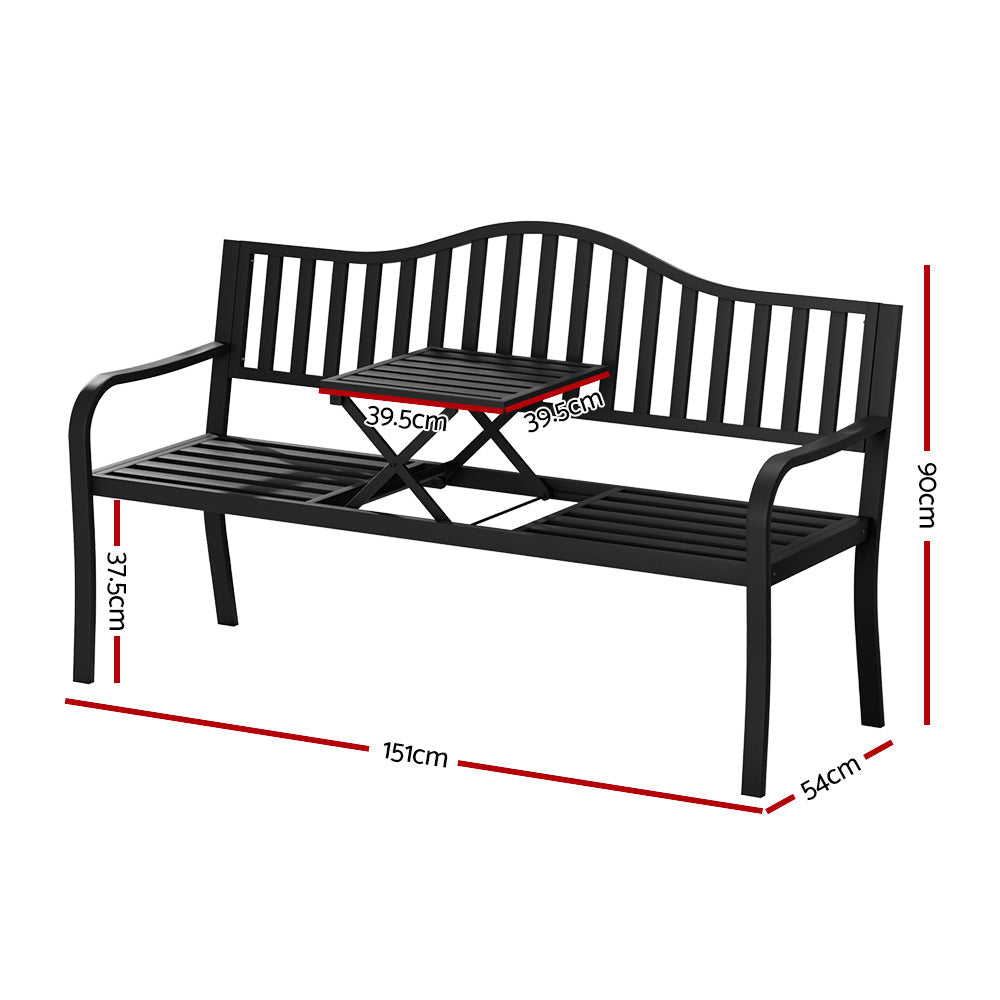 Gardeon Outdoor Garden Bench Steel Foldable Table Furniture Patio Loveseat Gardeon
