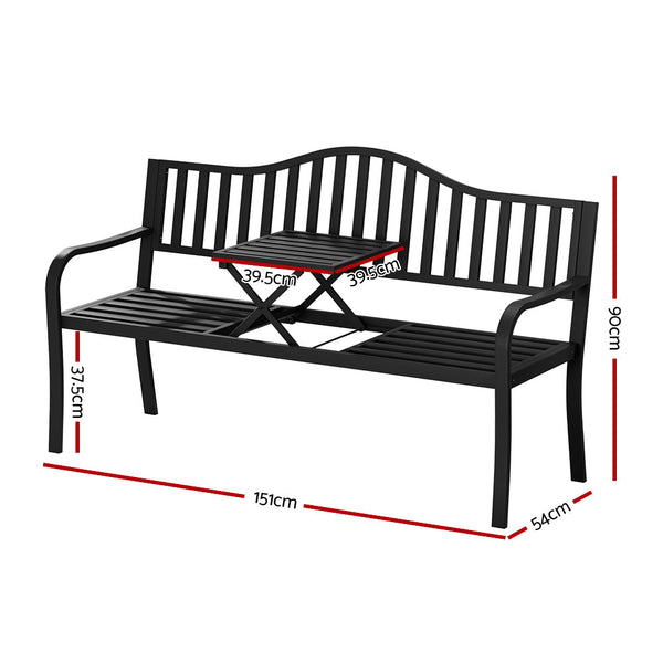 Gardeon Outdoor Garden Bench Steel Foldable Table Furniture Patio Loveseat Gardeon