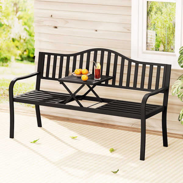 Gardeon Outdoor Garden Bench Steel Foldable Table Furniture Patio Loveseat Gardeon