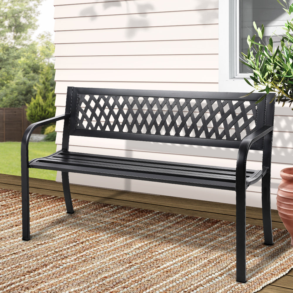Gardeon Steel Modern Garden Bench - Black Gardeon