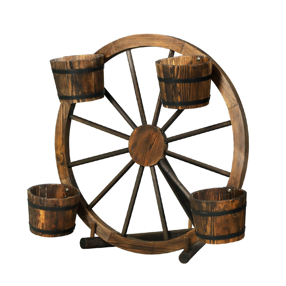 Gardeon Garden Ornaments Decor Wooden Wagon Wheel Rustic Outdoor Planter flower Gardeon
