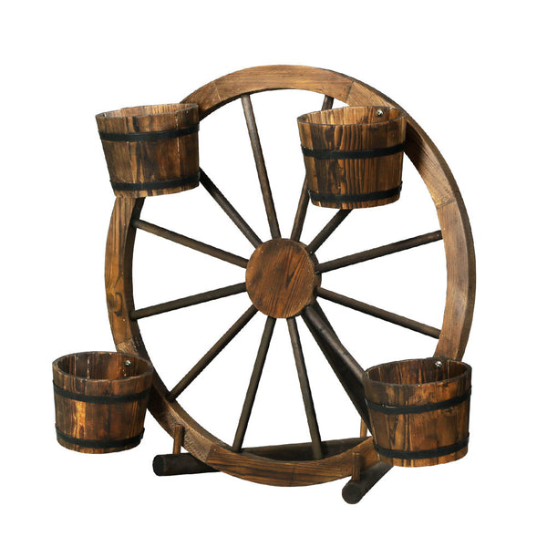 Gardeon Garden Ornaments Decor Wooden Wagon Wheel Rustic Outdoor Planter flower Gardeon