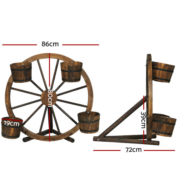 Gardeon Garden Ornaments Decor Wooden Wagon Wheel Rustic Outdoor Planter flower Gardeon