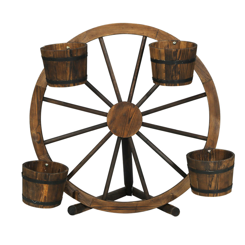 Gardeon Garden Ornaments Decor Wooden Wagon Wheel Rustic Outdoor Planter flower Gardeon