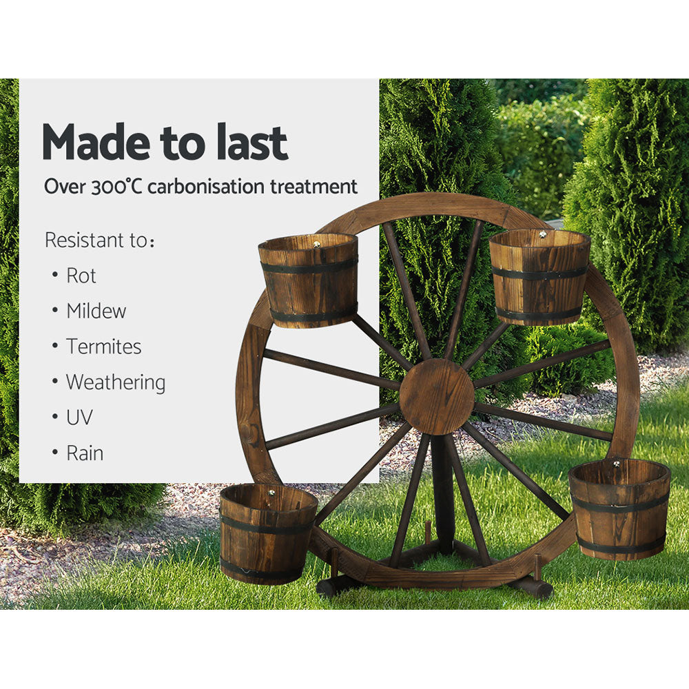 Gardeon Garden Ornaments Decor Wooden Wagon Wheel Rustic Outdoor Planter flower Gardeon