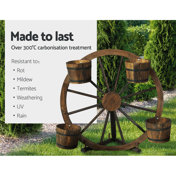 Gardeon Garden Ornaments Decor Wooden Wagon Wheel Rustic Outdoor Planter flower Gardeon