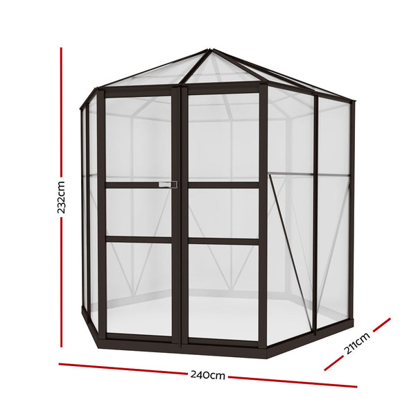 Greenfingers Greenhouse Aluminium 240x211x232 cm Green House Polycarbonate Shed Greenfingers