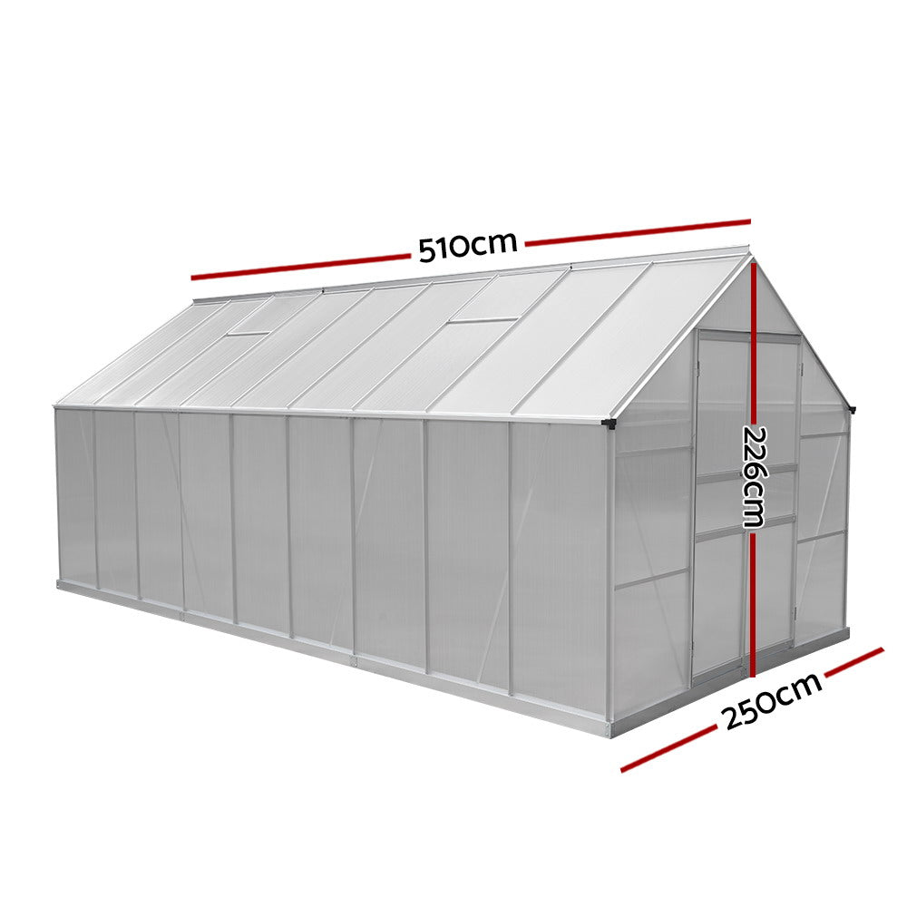 Greenfingers Aluminium Greenhouse Green House Garden Shed Double Door 5.1X2.5M Greenfingers