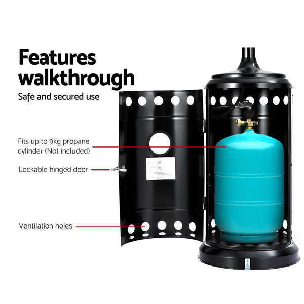 Devanti Portable Gas Patio Heater - Black and Silver Devanti