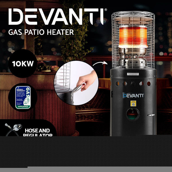 Devanti Gas Patio Outdoor Heater Propane Butane LPG Portable Heater Stand Steel Black Devanti