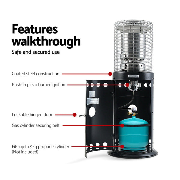 Devanti Gas Patio Outdoor Heater Propane Butane LPG Portable Heater Stand Steel Black Devanti