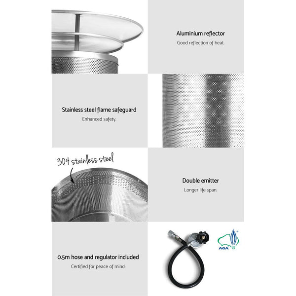 Devanti Gas Patio Outdoor Heater Propane Butane LPG Portable Heater Stand Steel Black Devanti