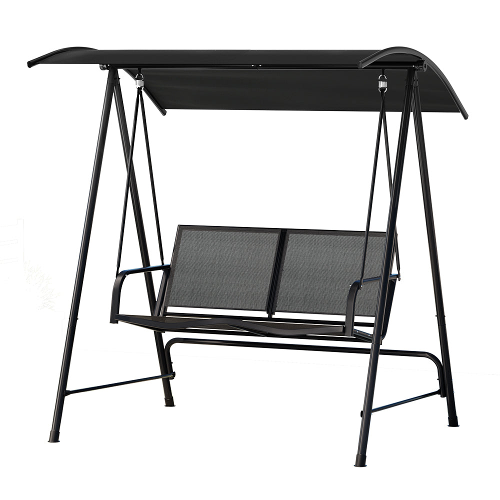 Gardeon Outdoor Swing Chair Garden Bench 2 Seater Canopy Patio Furniture Black Gardeon