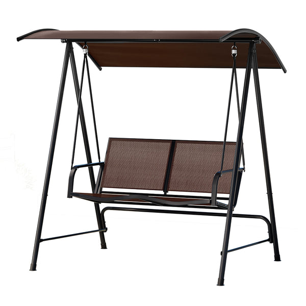 Gardeon Outdoor Swing Chair Garden Bench 2 Seater Canopy Patio Furniture Brown Gardeon
