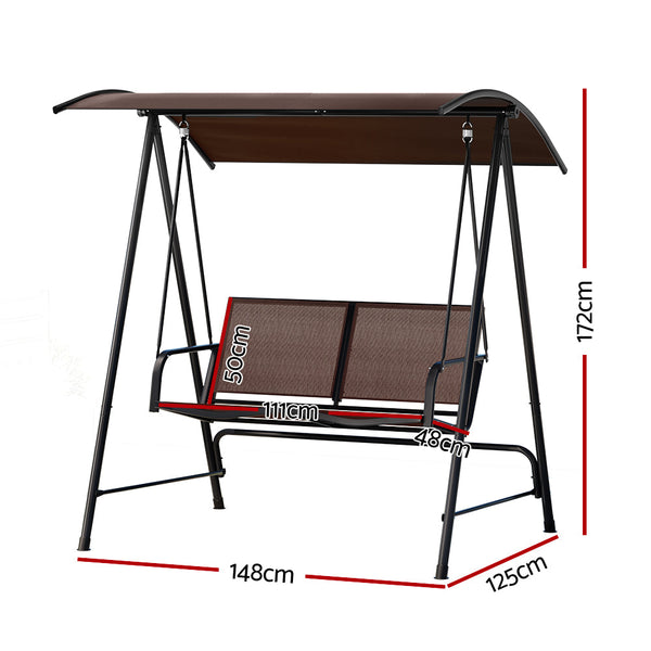 Gardeon Outdoor Swing Chair Garden Bench 2 Seater Canopy Patio Furniture Brown Gardeon