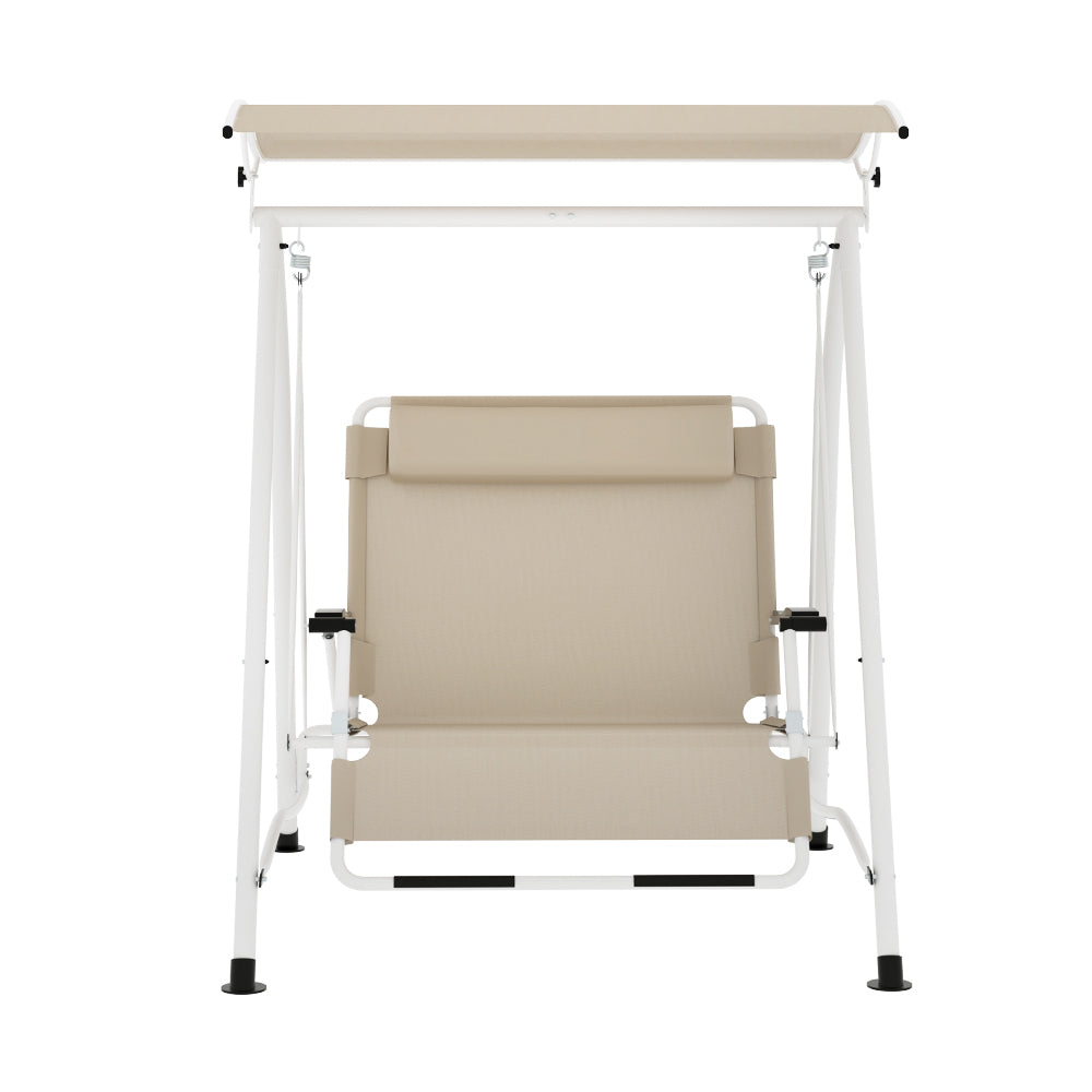 Gardeon Outdoor Swing Chair Garden Lounger 2 Seater Canopy Patio Furniture Beige Gardeon