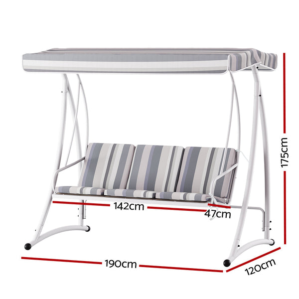Gardeon Outdoor Swing Chair Garden Bench 3 Seater Canopy Cushion Furniture Gardeon