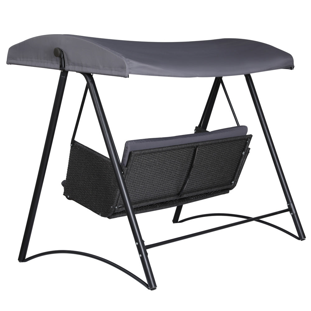 Gardeon Rattan Swing Chair with Canopy Outdoor Garden Bench 3 Seater Grey Gardeon