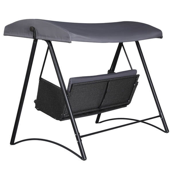 Gardeon Rattan Swing Chair with Canopy Outdoor Garden Bench 3 Seater Grey Gardeon