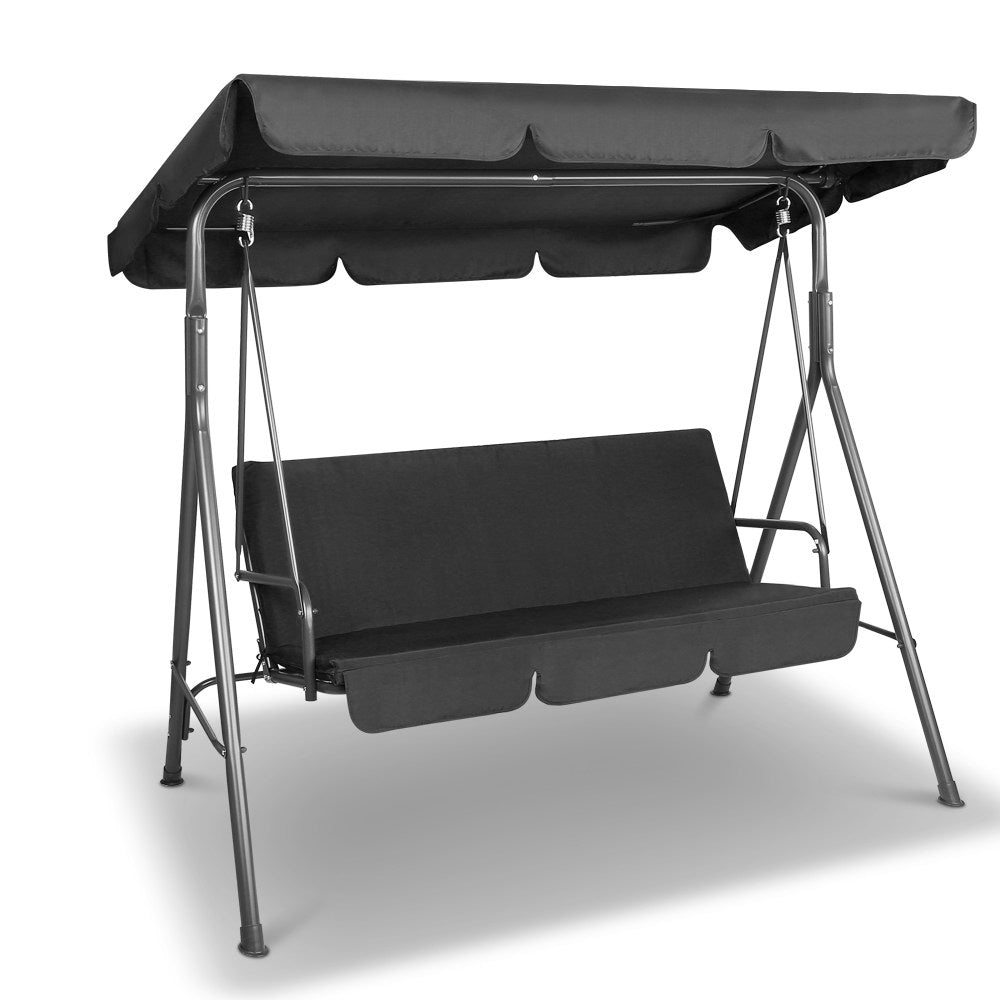 Gardeon Outdoor Furniture Swing Chair Hammock 3 Seater Bench Seat Canopy Black freeshipping - Awezingly