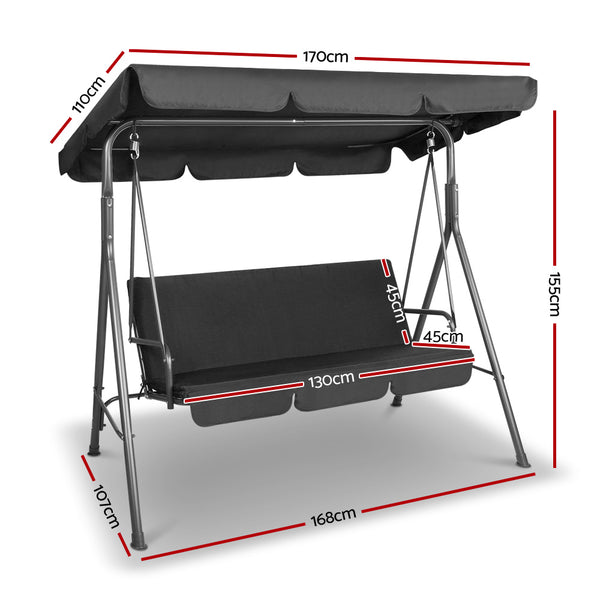 Gardeon Outdoor Furniture Swing Chair Hammock 3 Seater Bench Seat Canopy Black freeshipping - Awezingly