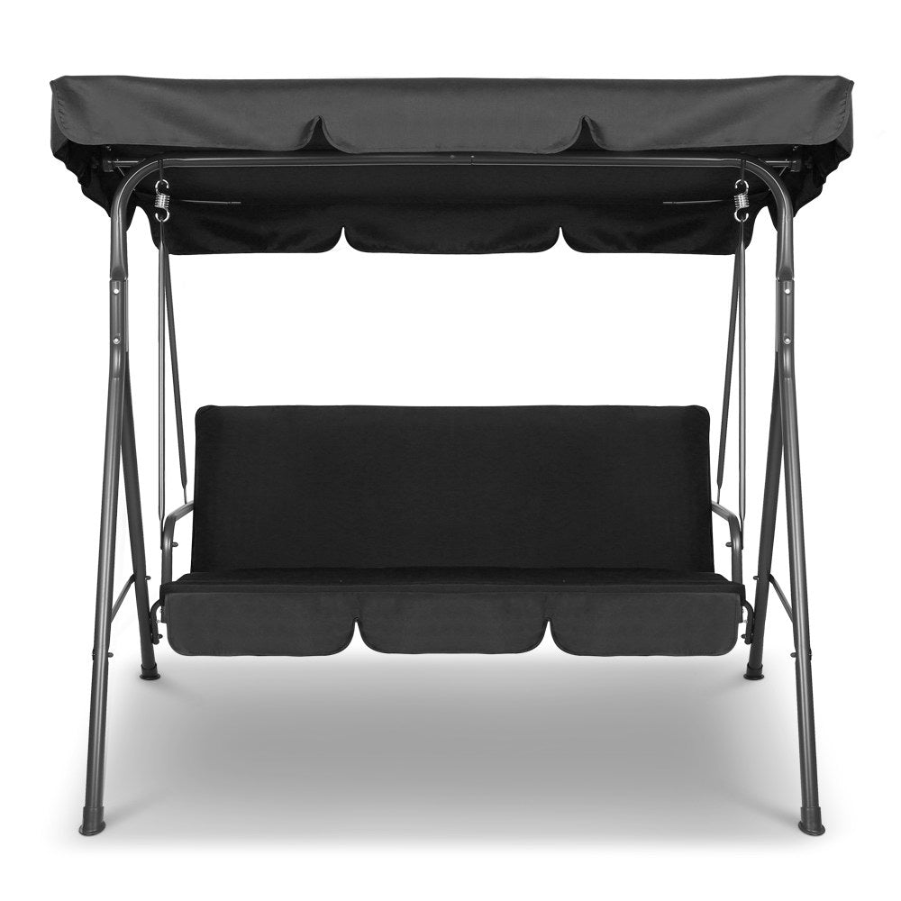 Gardeon Outdoor Furniture Swing Chair Hammock 3 Seater Bench Seat Canopy Black freeshipping - Awezingly