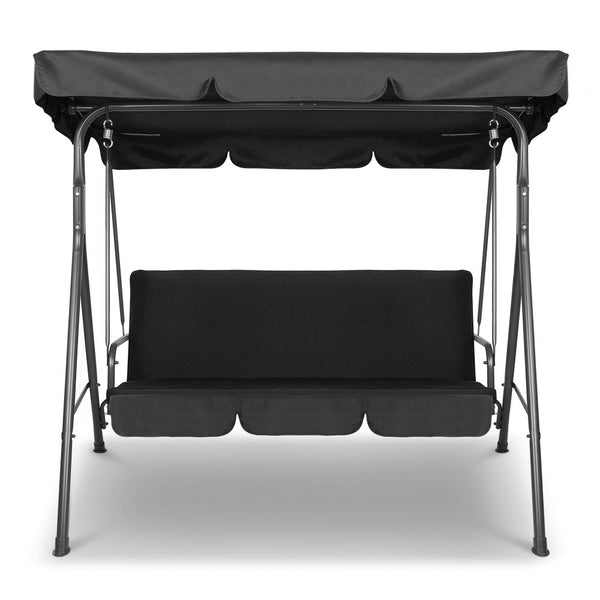 Gardeon Outdoor Furniture Swing Chair Hammock 3 Seater Bench Seat Canopy Black freeshipping - Awezingly