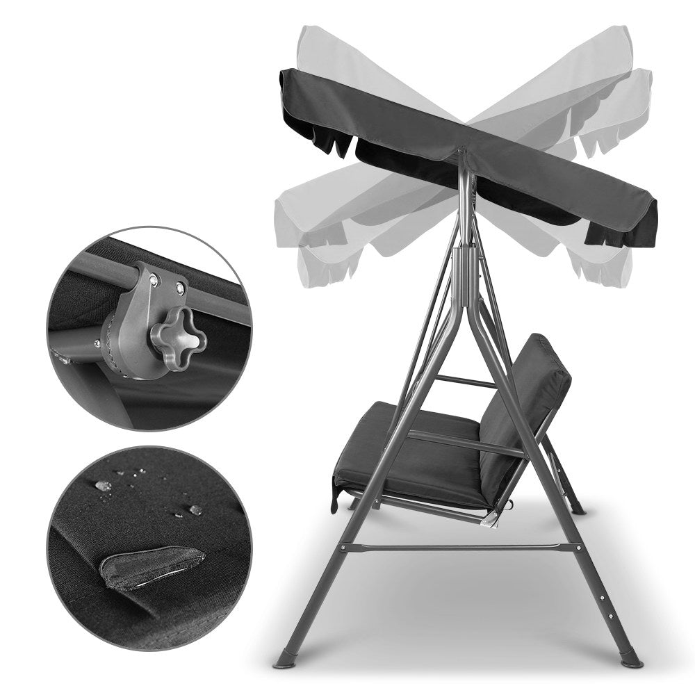 Gardeon Outdoor Furniture Swing Chair Hammock 3 Seater Bench Seat Canopy Black freeshipping - Awezingly