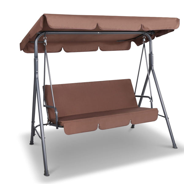 Gardeon 3 Seater Outdoor Canopy Swing Chair - Coffee freeshipping - Awezingly