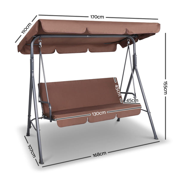 Gardeon 3 Seater Outdoor Canopy Swing Chair - Coffee freeshipping - Awezingly
