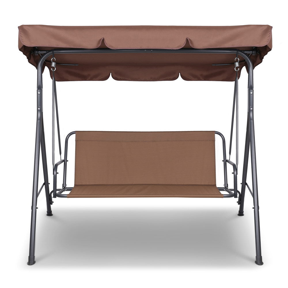 Gardeon 3 Seater Outdoor Canopy Swing Chair - Coffee freeshipping - Awezingly
