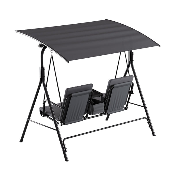 Gardeon Outdoor Patio Swing Chair 2 Seater Canopy Table Top Cup Holder Black Gardeon