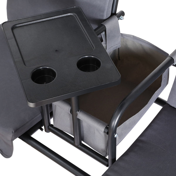 Gardeon Outdoor Patio Swing Chair 2 Seater Canopy Table Top Cup Holder Black Gardeon