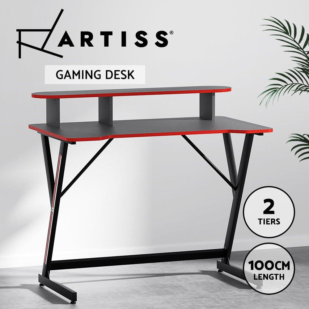 Artiss Gaming Desk Computer Desks Table 2-Tiers Storage Study Home Ofiice 100CM Artiss