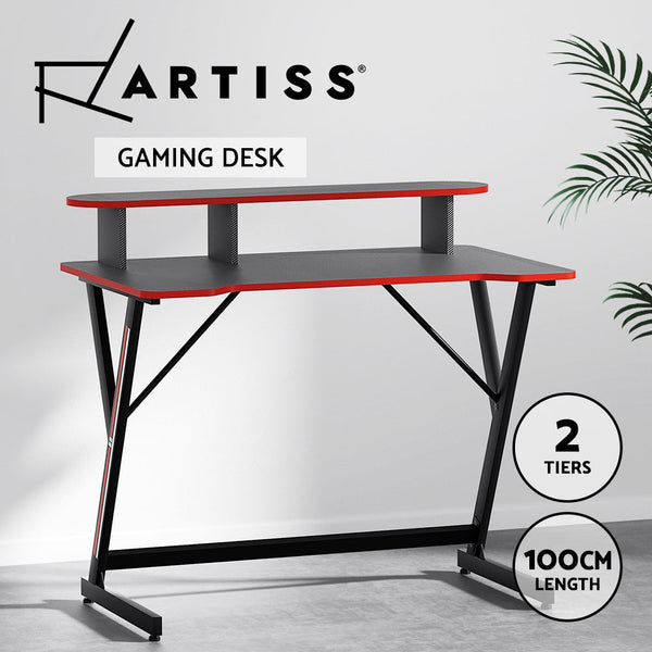 Artiss Gaming Desk Computer Desks Table 2-Tiers Storage Study Home Ofiice 100CM Artiss