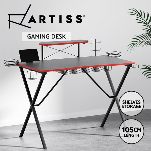 Artiss Gaming Desk Computer Desks Table Storage Shelves Study Home Ofiice 105CM Artiss