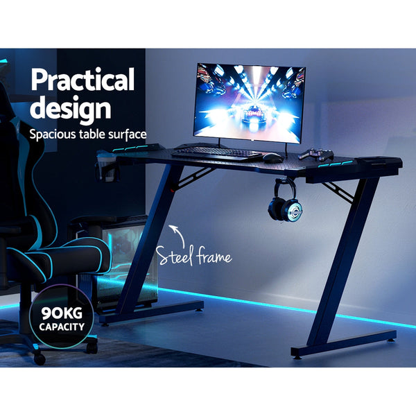 Artiss Gaming Desk Computer Desks Table Study Home Ofiice RGB LED Light 120CM Artiss