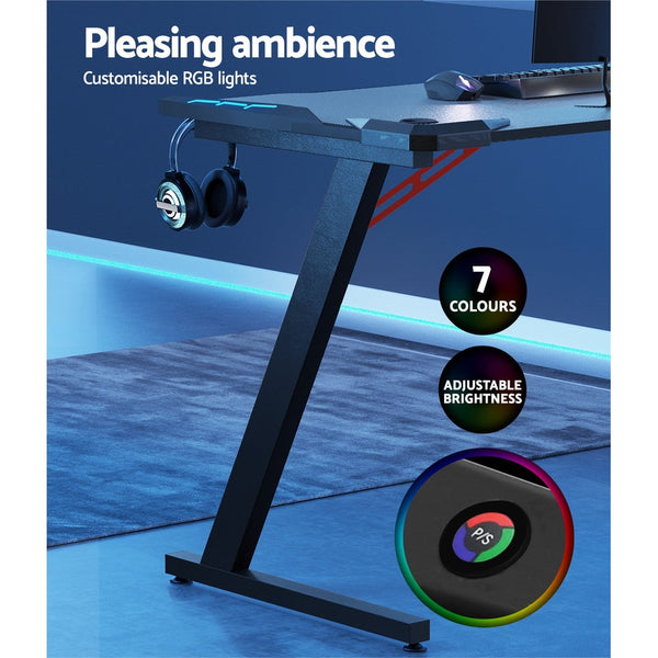 Artiss Gaming Desk Computer Desks Table Study Home Ofiice RGB LED Light 120CM Artiss