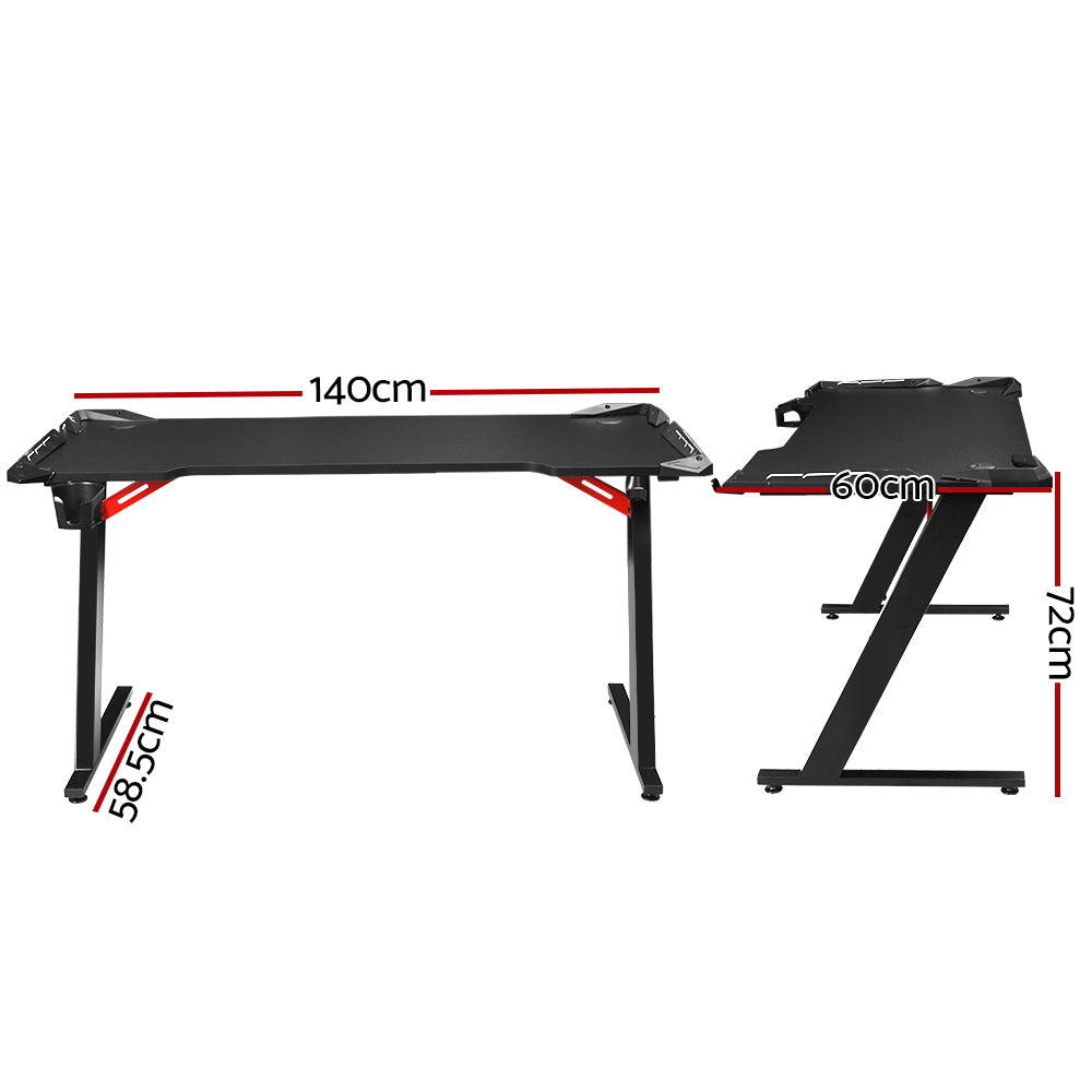 Artiss Gaming Desk Computer Desks Table Study Home Ofiice RGB LED Light 140CM Artiss