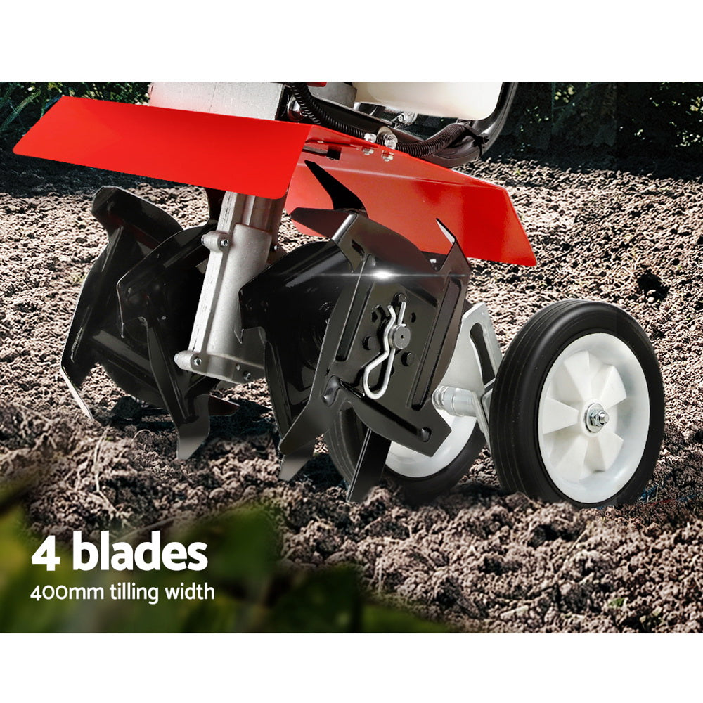 Giantz 88CC Tiller Rototiller Cultivator 4 Blades Garden Soil Power Rotary Hoe Giantz