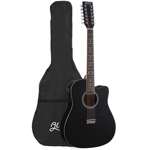 Alpha 42 Inch Acoustic Guitar 12 Strings w/ Equaliser Electric Output Jack Black Alpha