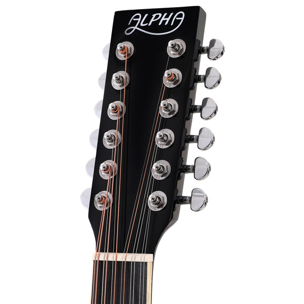 Alpha 42 Inch Acoustic Guitar 12 Strings w/ Equaliser Electric Output Jack Black Alpha