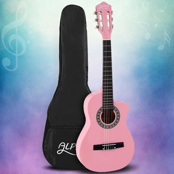 Alpha 34 Inch Classical Guitar Wooden Body Nylon String Beginner Kids Gift Pink Alpha