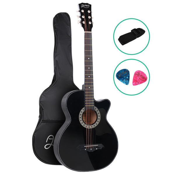 ALPHA 38 Inch Wooden Acoustic Guitar Black freeshipping - Awezingly
