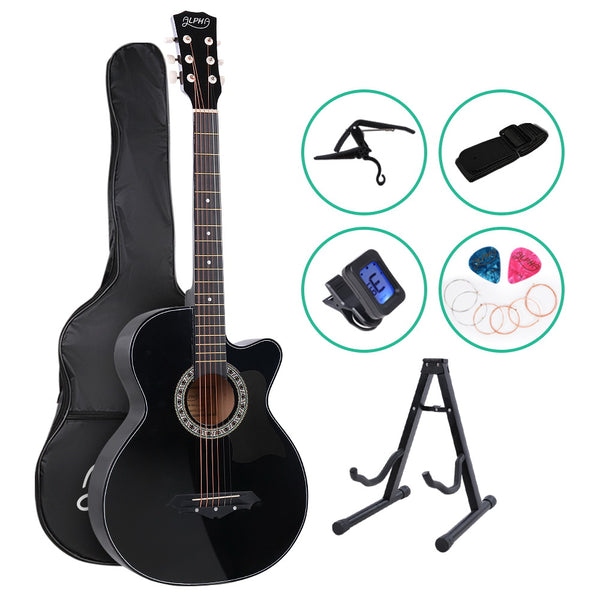 ALPHA 38 Inch Wooden Acoustic Guitar with Accessories set Black freeshipping - Awezingly