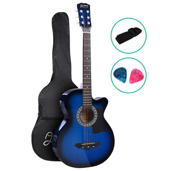 ALPHA 38 Inch Wooden Acoustic Guitar Blue freeshipping - Awezingly
