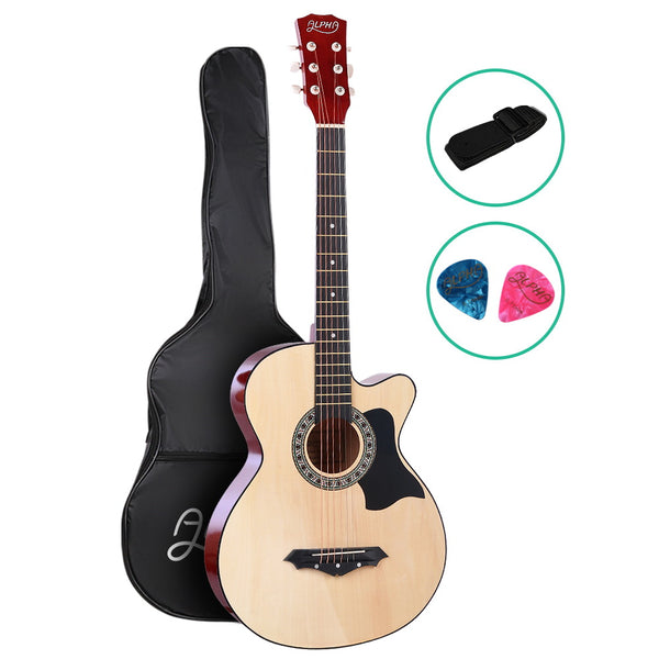ALPHA 38 Inch Wooden Acoustic Guitar Natural Wood freeshipping - Awezingly