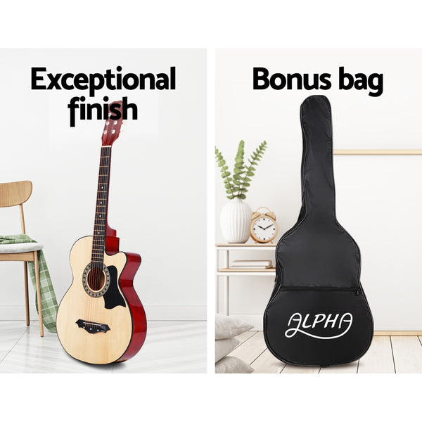 ALPHA 38 Inch Wooden Acoustic Guitar Natural Wood freeshipping - Awezingly