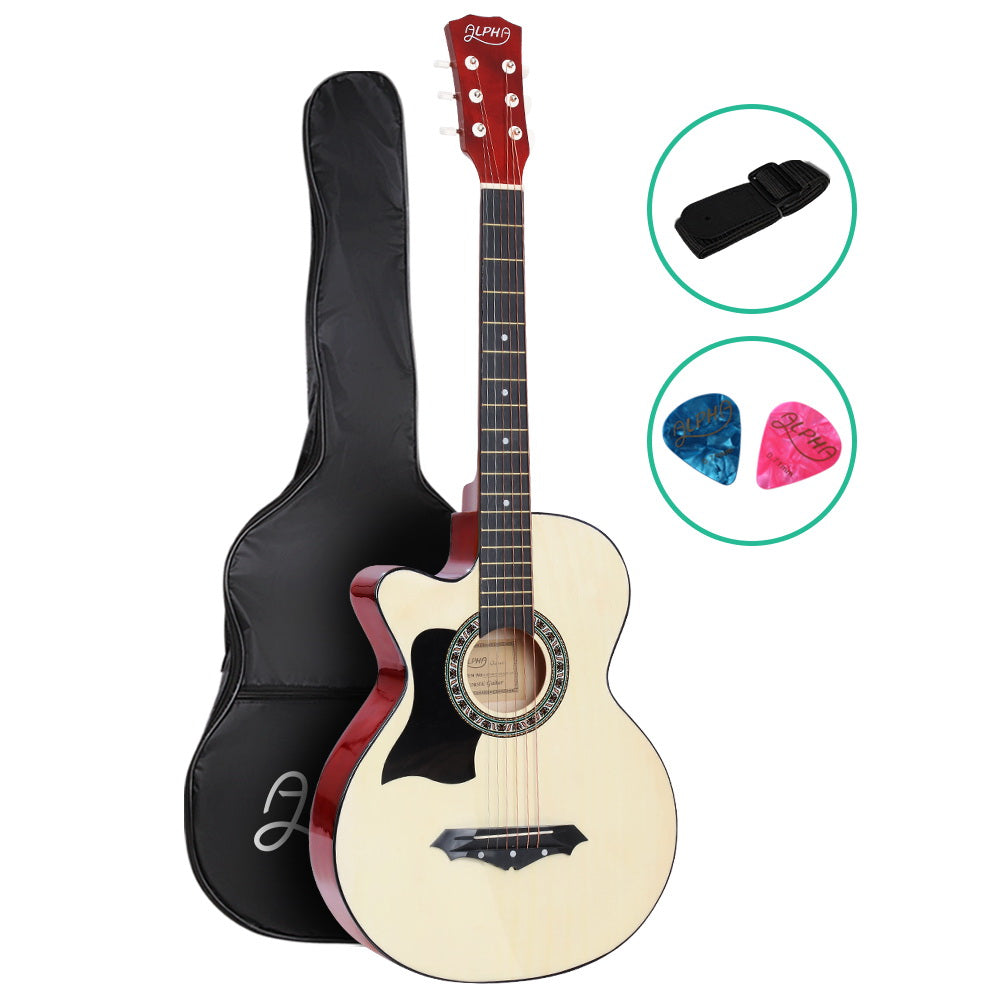 ALPHA 38 Inch Wooden Acoustic Guitar Left handed - Natural Wood freeshipping - Awezingly